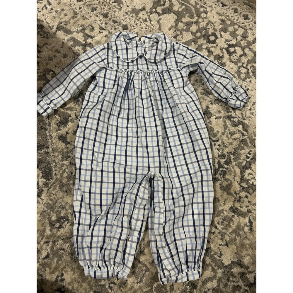 Little English Blue Plaid One Piece Baby Outfit Size 9 Months